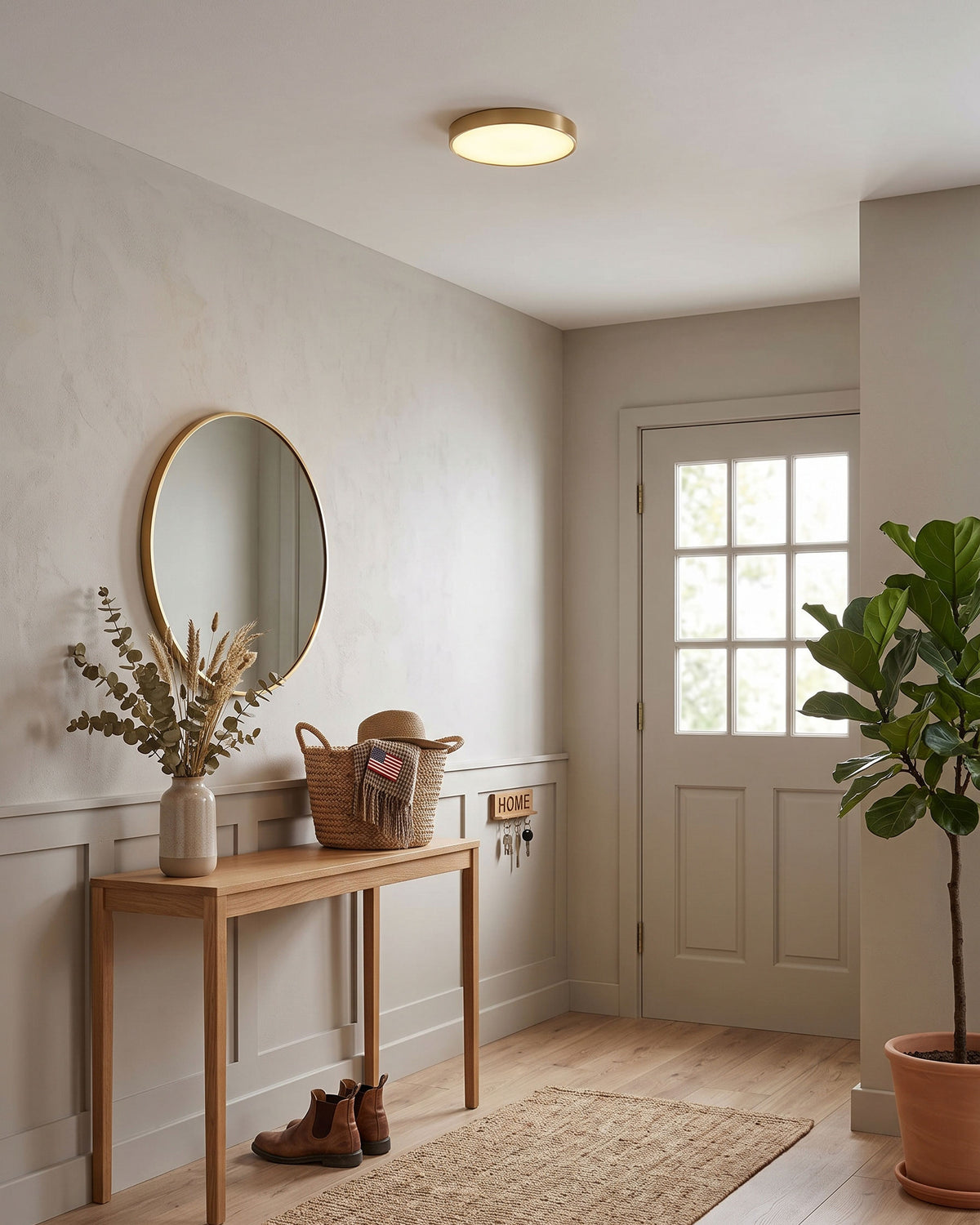 Oakhaven Flush Mount Ceiling Light lit diffused glow